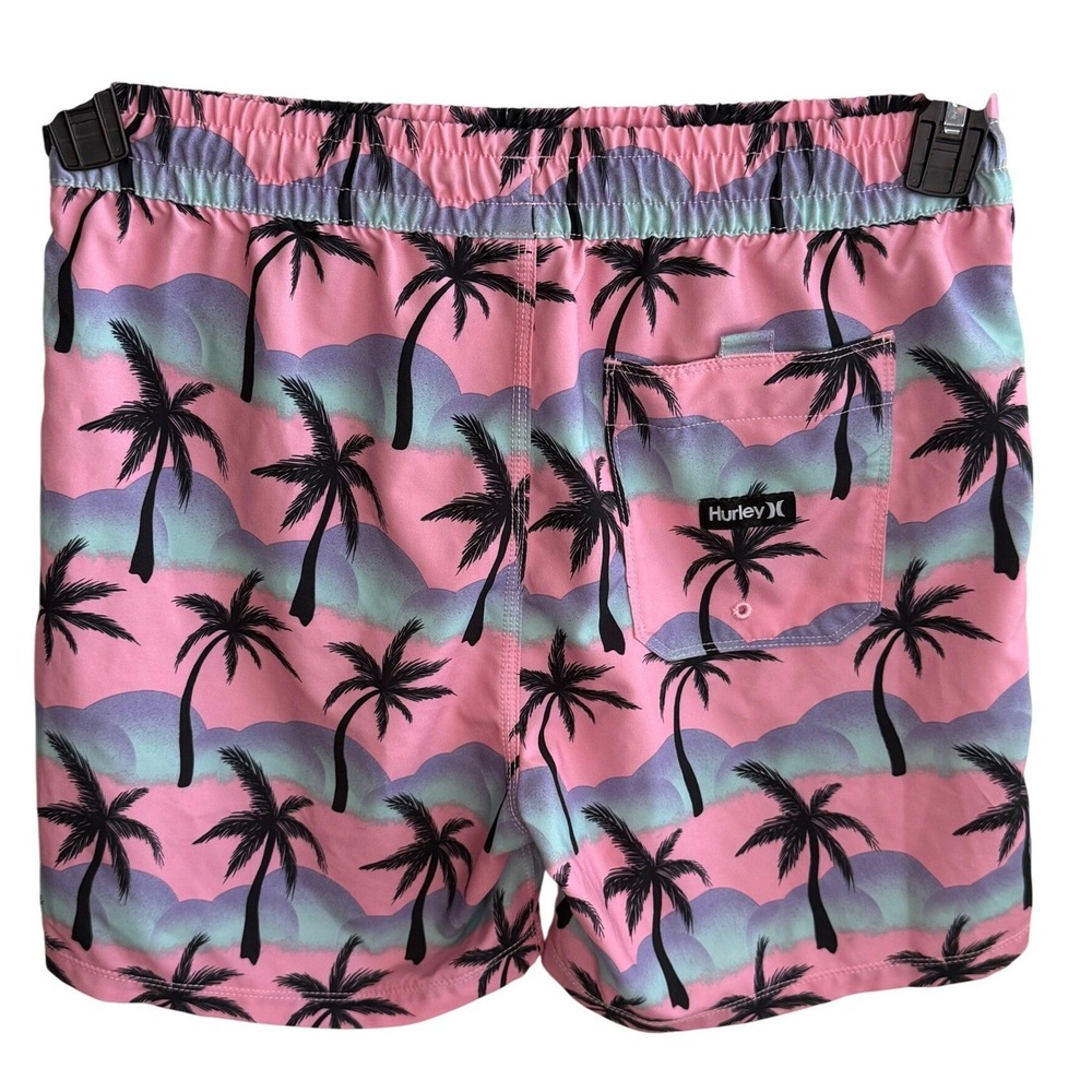 Hurley Tropical Palm Tree Print Swim Trunks Pink Blue Men's Small Vacation Beach - Picture 2 of 8